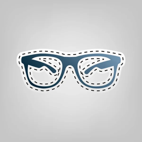 Gafas de sol signo ilustración. Vector. Icono azul con contorno para recortar en fondo gris . — Archivo Imágenes Vectoriales