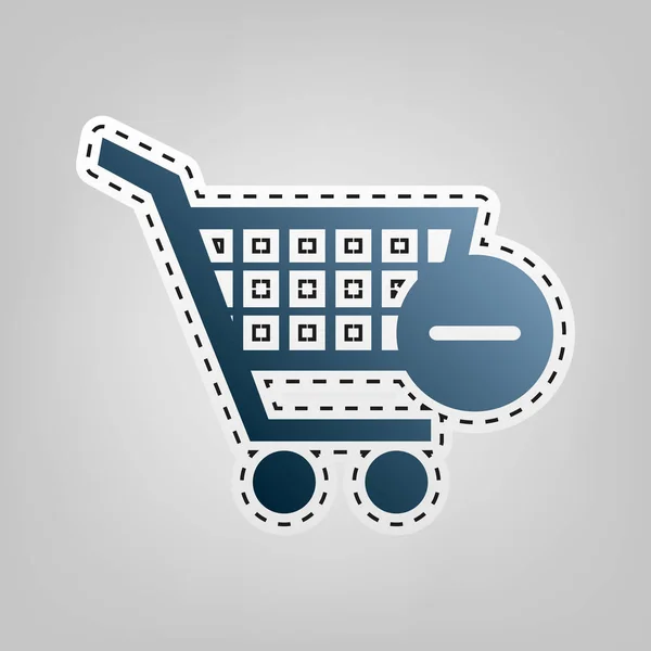 Vector Shopping Cart met teken verwijderen. Vector. Blauwe pictogram met schets voor snijden van bij grijze achtergrond. — Stockvector