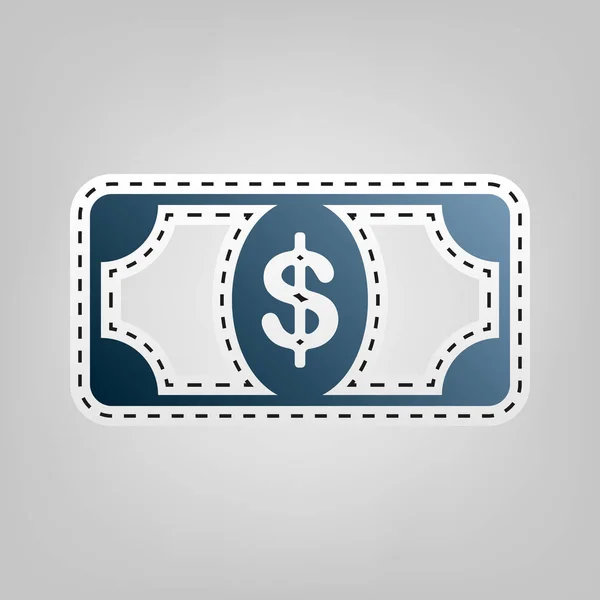 Sedel dollartecken. Vektor. Blå symbol med kontur för att skära ut på grå bakgrund. — Stock vektor