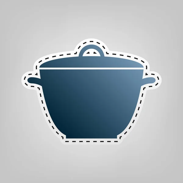 Saucepan simple sign. Vector. Blue icon with outline for cutting out at gray background. — Stock Vector