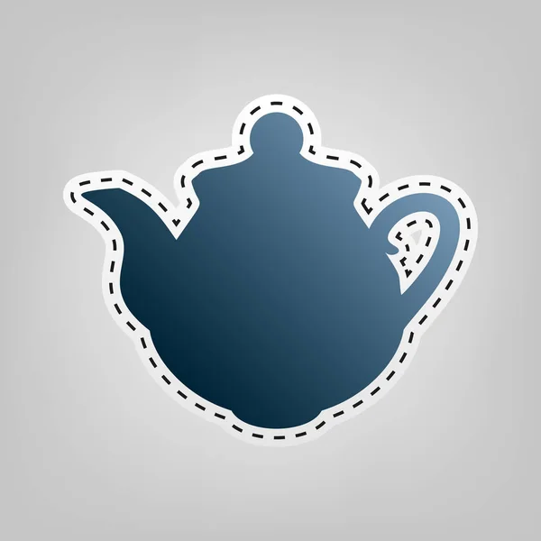 Tea maker Kitchen sign. Vector. Blue icon with outline for cutting out at gray background. — Stock Vector