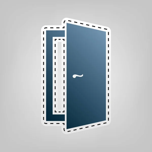 Señal de la puerta ilustración. Vector. Icono azul con contorno para recortar en fondo gris . — Vector de stock