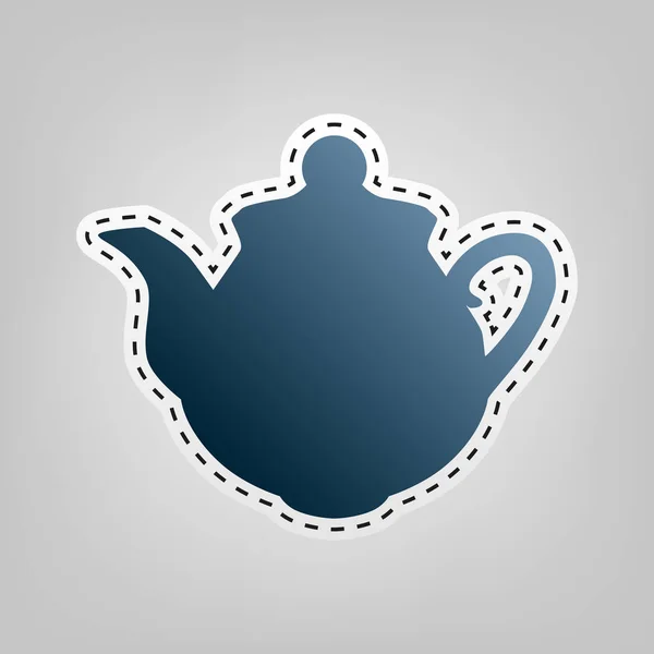 Tea maker sign. Vector. Blue icon with outline for cutting out at gray background. — Stock Vector