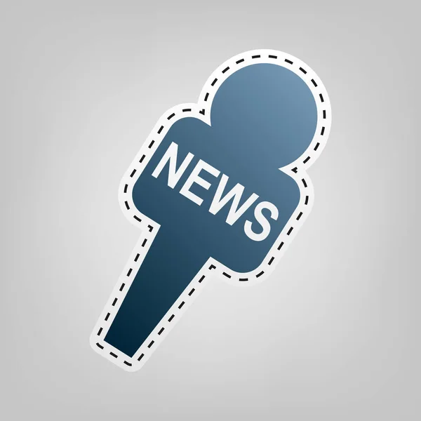 Tv news mikrofon zeichen illustration. Vektor. blaues Symbol mit Umriss zum Ausschneiden auf grauem Hintergrund. — Stockvektor
