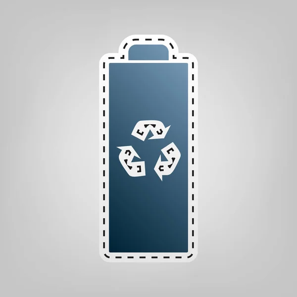 Batterie recyceln Zeichen Illustration. Vektor. blaues Symbol mit Umriss zum Ausschneiden auf grauem Hintergrund. — Stockvektor