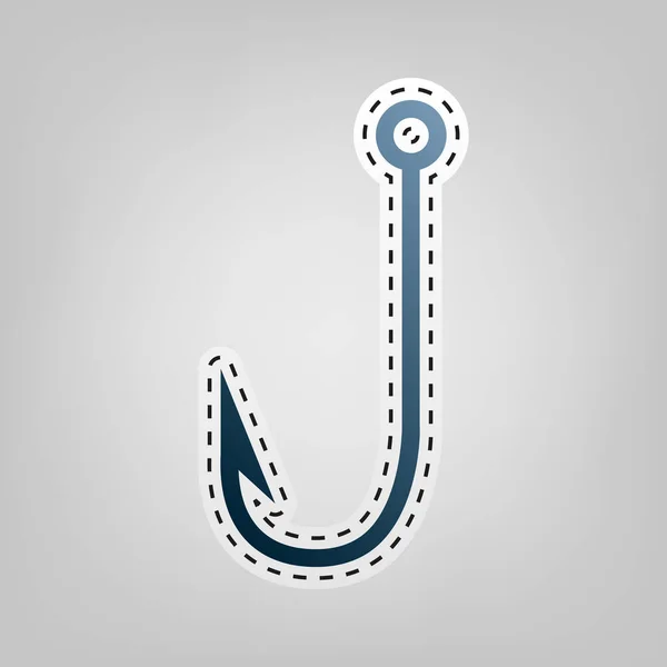 Fishing Hook sign illustration. Vector. Blue icon with outline for cutting out at gray background. — Stock Vector