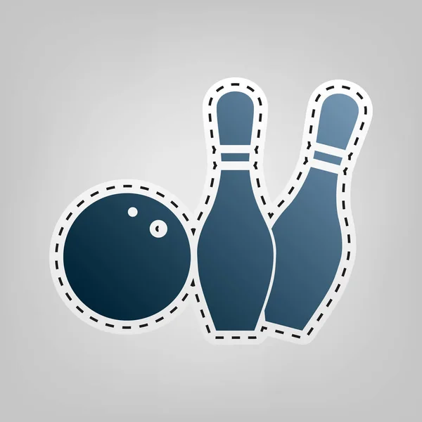 Bowling Zeichen Illustration. Vektor. blaues Symbol mit Umriss zum Ausschneiden auf grauem Hintergrund. — Stockvektor