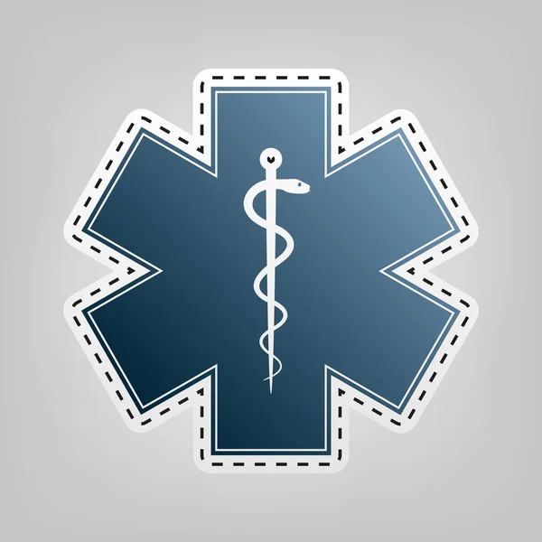 Symbole médical de l'urgence ou étoile de vie. Vecteur. Icône bleue avec contour pour découper à fond gris . — Image vectorielle