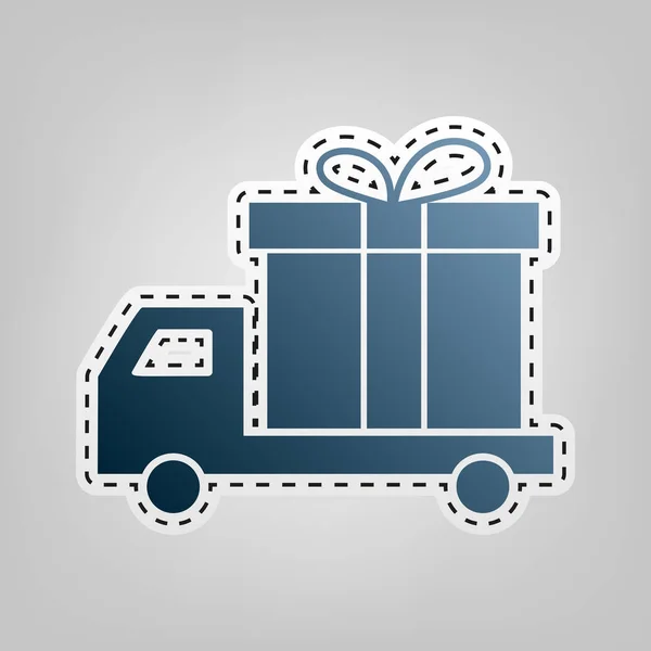 Delivery gift sign. Vector. Blue icon with outline for cutting out at gray background. — Stock Vector