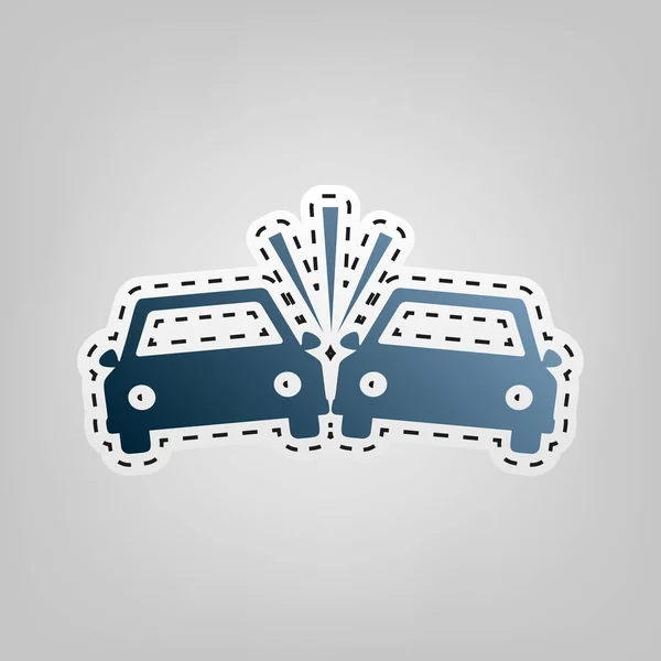 Segnaletica delle auto schiantate. Vettore. Icona blu con contorno per ritaglio su sfondo grigio . — Vettoriale Stock