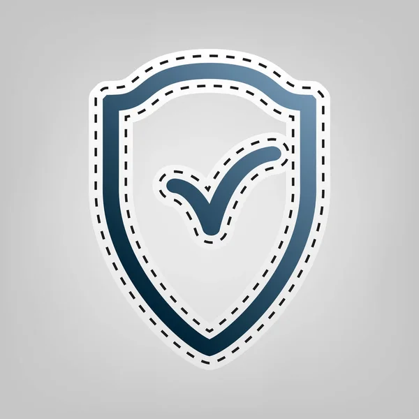 Segno scudo come simbolo di protezione e assicurazione. Vettore. Icona blu con contorno per ritaglio su sfondo grigio . — Vettoriale Stock