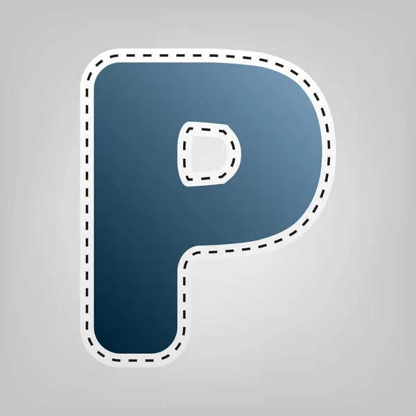 Lettera P segno elemento modello di design. Vettore. Icona blu con contorno per ritaglio su sfondo grigio . — Vettoriale Stock