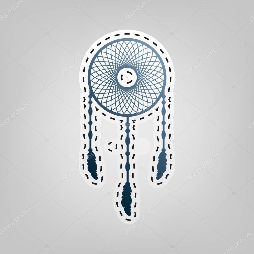 Dream catcher sign. Vector. Blue icon with outline for cutting out at gray background.