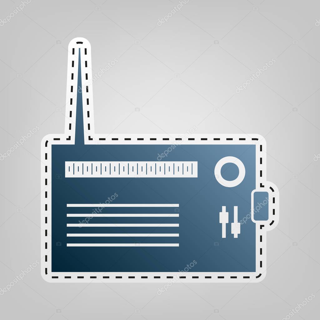 Radio sign illustration. Vector. Blue icon with outline for cutting out at gray background.