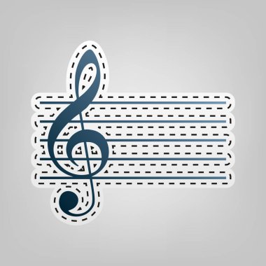 Müzik keman nota anahtarı işareti. G-nota anahtarı. Vektör. Gri arka plan, kesmek için anahat ile mavi kutsal kişilerin resmi.