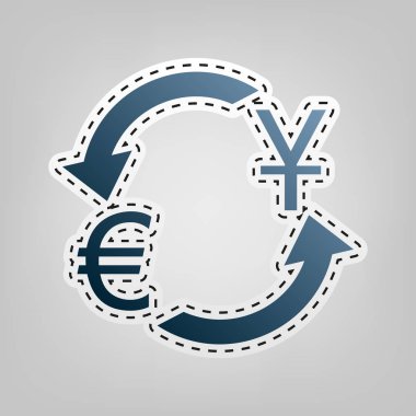 Döviz Alım Satım işareti. Dolar ve Euro. Vektör. Gri arka plan, kesmek için anahat ile mavi kutsal kişilerin resmi.