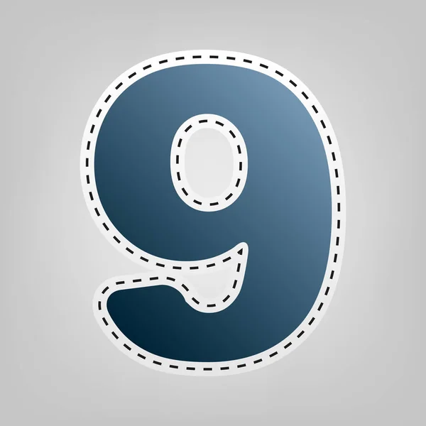 Элемент шаблона знака номер 9. Вектор. Синий значок с контуром для вырезания на сером фоне . — стоковый вектор