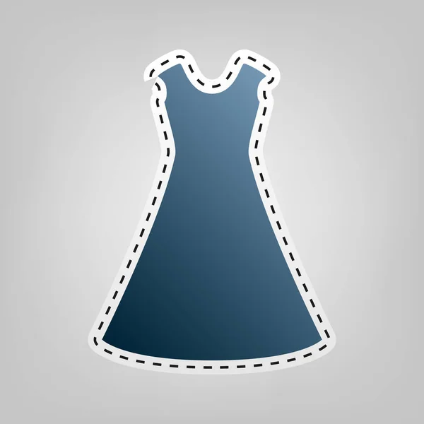 Krásné dlouhé šaty znamení. Vektor. Modrá ikona s obrysem pro vysekávání na šedém pozadí. — Stockový vektor