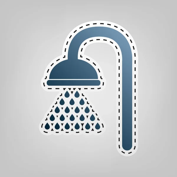 Shower sign. Vector. Blue icon with outline for cutting out at gray background. — Stock Vector