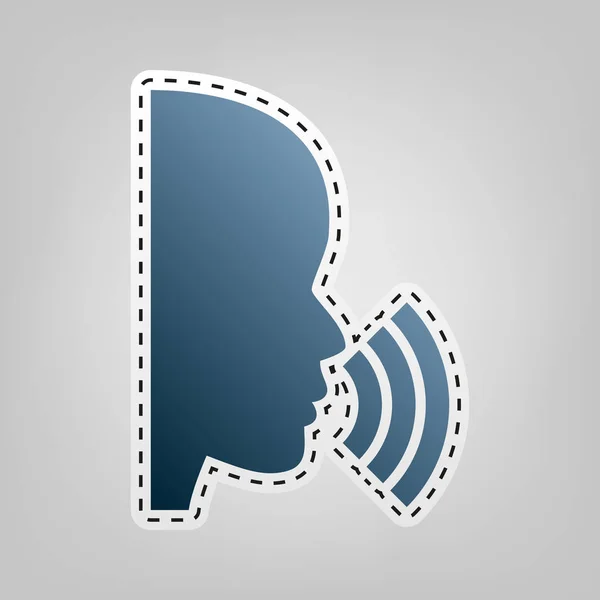 Persone che parlano o cantano segno. Vettore. Icona blu con contorno per ritaglio su sfondo grigio . — Vettoriale Stock