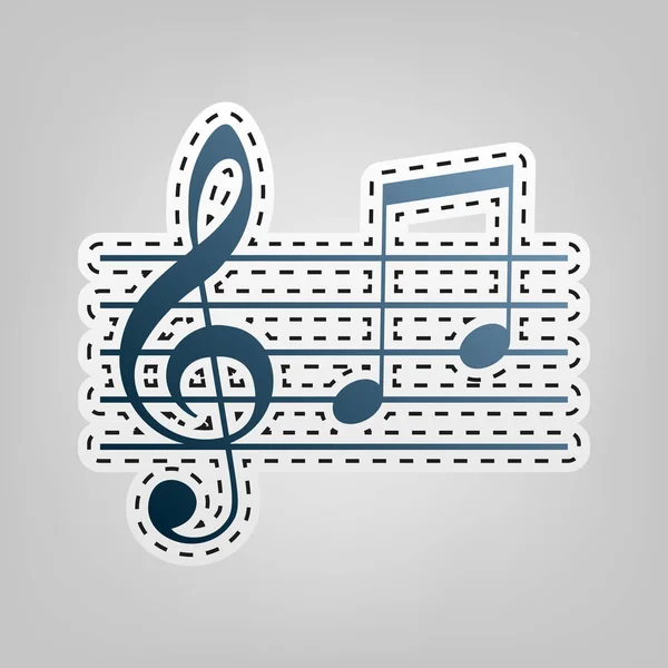 Μουσική βιολί clef σημάδι. G-clef και σημειώσεις G, H. Vector. Μπλε εικονίδιο με περίγραμμα για να αποκόψει στο γκρίζο φόντο. — Διανυσματικό Αρχείο