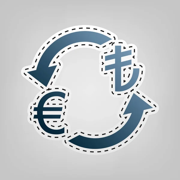 Обмін валют. Євро і турецькі Ліри. Вектор. Синю піктограму з начерки для вирізання в сірий фон. — стоковий вектор