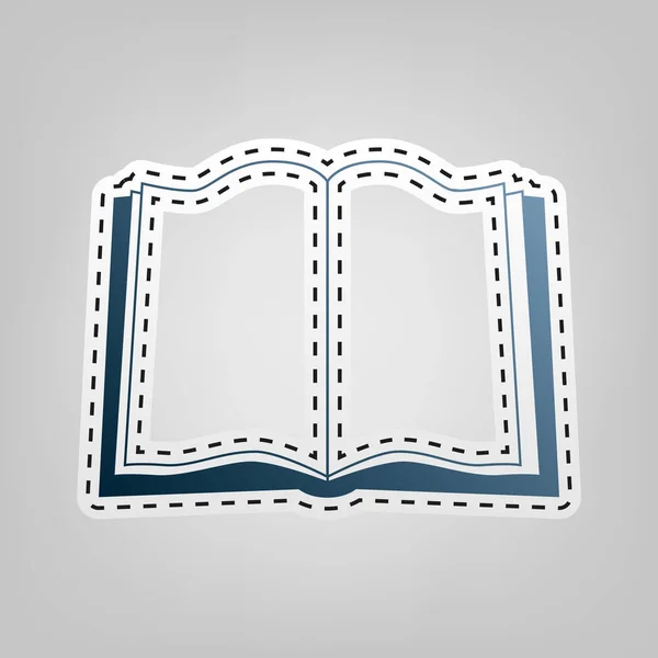 Assinatura do livro. Vector. Ícone azul com contorno para cortar em fundo cinza . —  Vetores de Stock