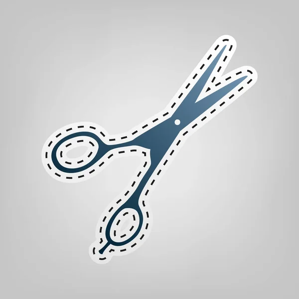 Stříhání vlasů nůžky podepsat. Vektor. Modrá ikona s obrysem pro vysekávání na šedém pozadí. — Stockový vektor