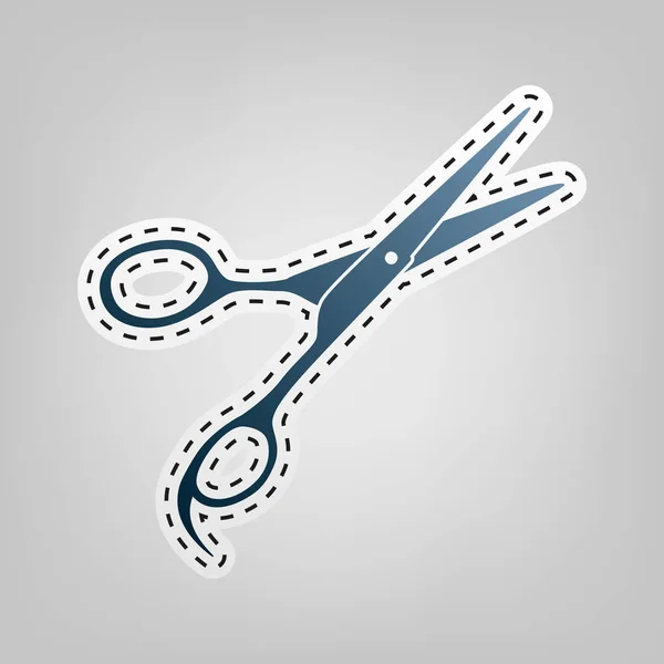 Hair cutting scissors sign. Vector. Blue icon with outline for cutting out at gray background. — Stock Vector