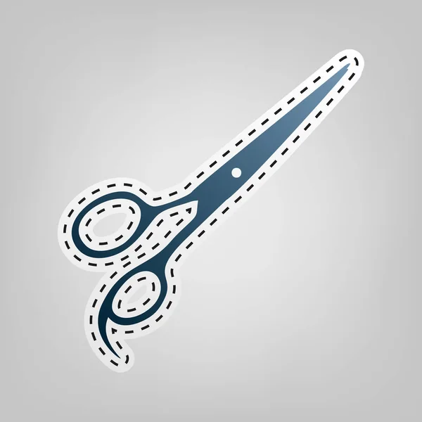 Señal de tijeras para cortar el pelo. Vector. Icono azul con contorno para recortar en fondo gris . — Vector de stock