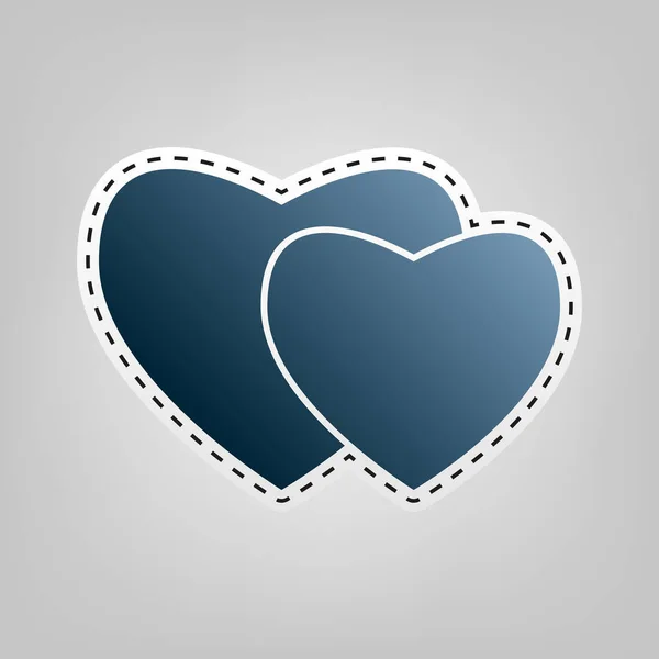 Two hearts sign. Vector. Blue icon with outline for cutting out at gray background. — Stock Vector