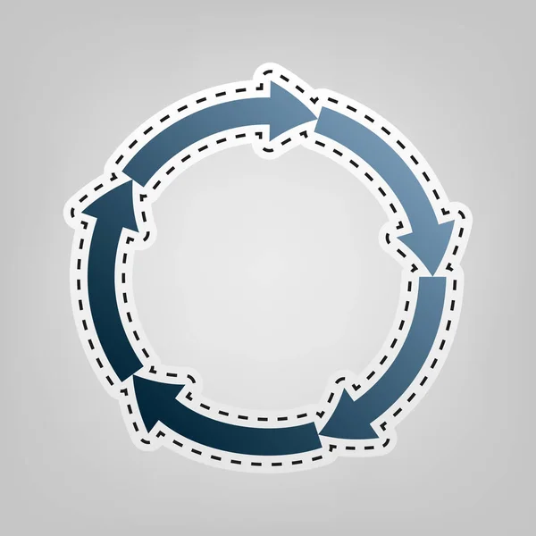 Señal de flechas circulares. Vector. Icono azul con contorno para recortar en fondo gris . — Vector de stock