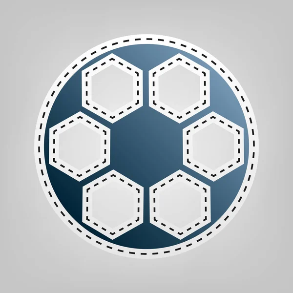 Soccer ball tecken. Vektor. Blå symbol med kontur för att skära ut på grå bakgrund. — Stock vektor