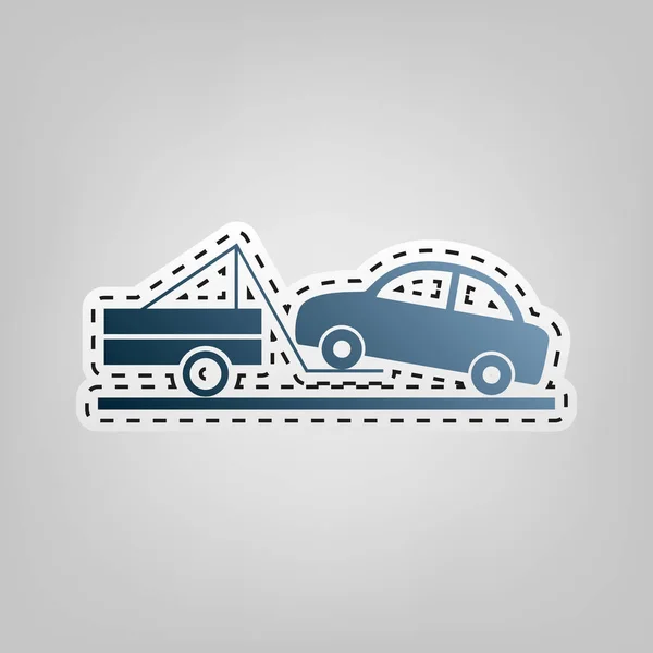 Tow truck sign. Vector. Blue icon with outline for cutting out at gray background. — Stock Vector