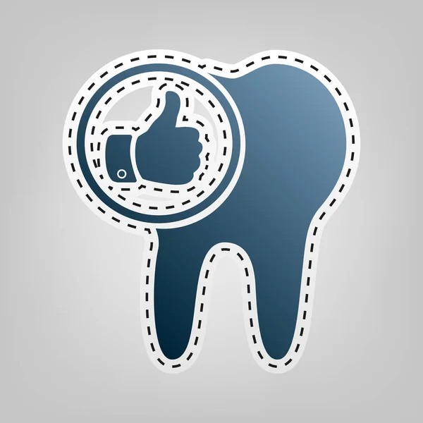 Signo de dientes con el símbolo de pulgares arriba. Vector. Icono azul con contorno para recortar en fondo gris . — Vector de stock