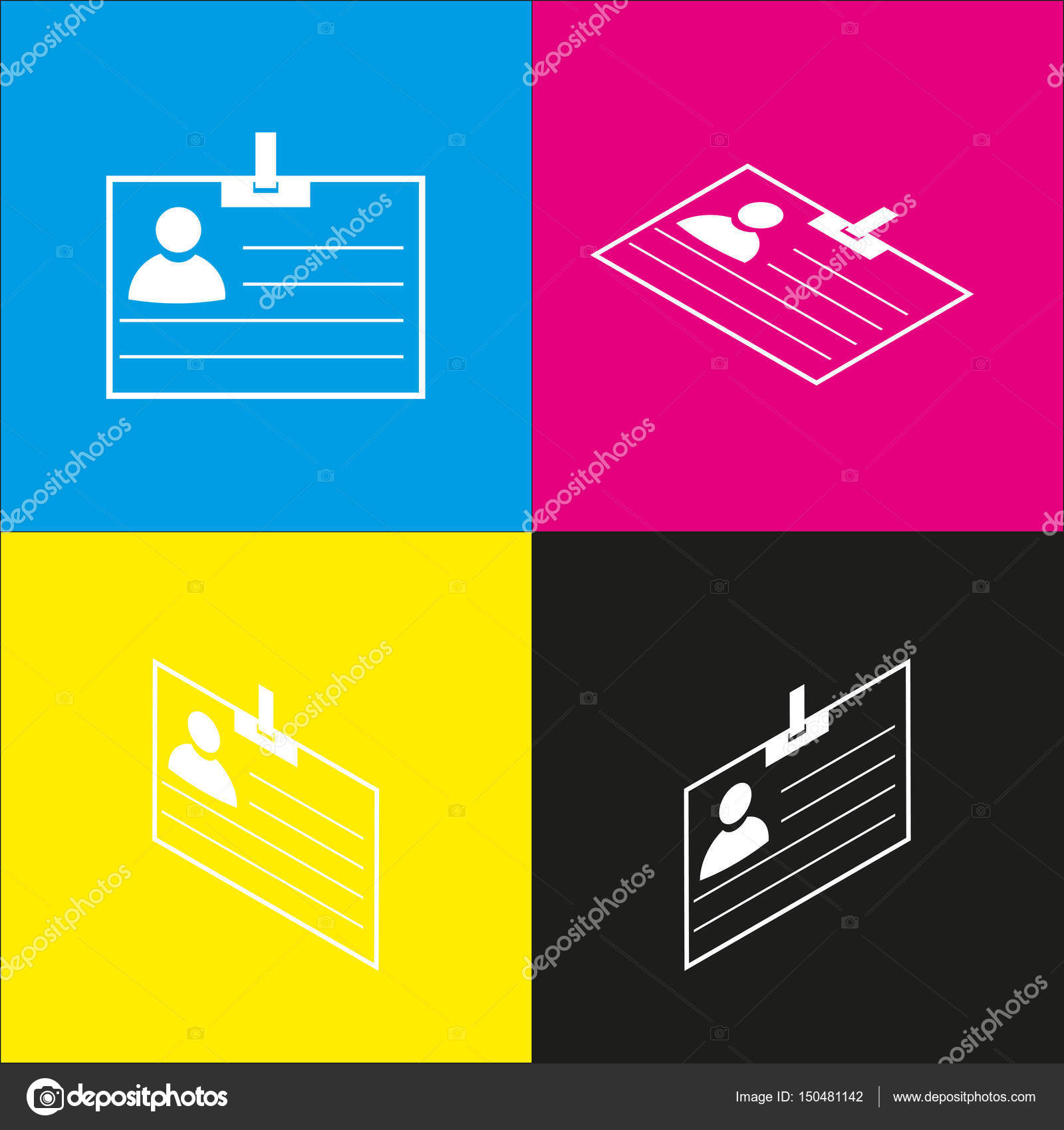 id card sign vector white icon with isometric projections on cyan