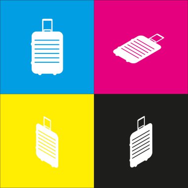 Bagaj işareti illüstrasyon. Vektör. İzometrik projeksiyonlar siyan, macenta, sarı ve siyah arka plan üzerinde beyaz simgesi.