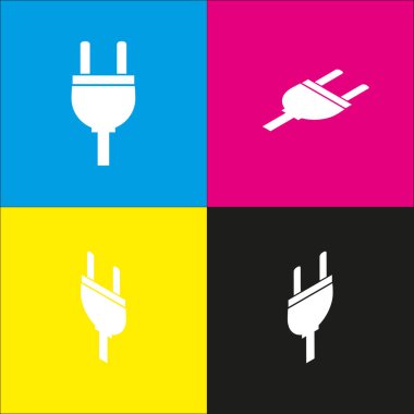 Soket işareti illüstrasyon. Vektör. İzometrik projeksiyonlar siyan, macenta, sarı ve siyah arka plan üzerinde beyaz simgesi.