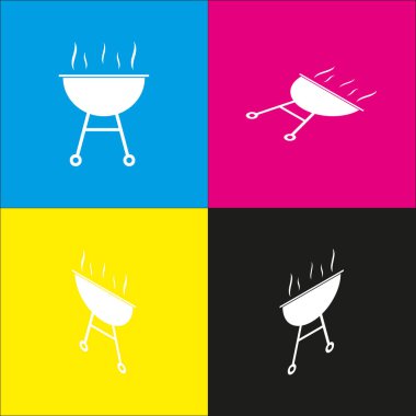 Barbekü basit kayıt. Vektör. İzometrik projeksiyonlar siyan, macenta, sarı ve siyah arka plan üzerinde beyaz simgesi.