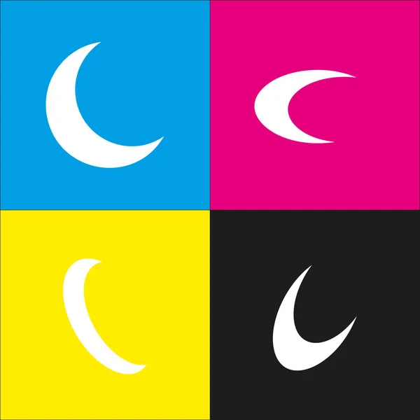 Ilustración de signo lunar. Vector. Icono blanco con proyecciones isométricas sobre fondos cian, magenta, amarillo y negro . — Vector de stock