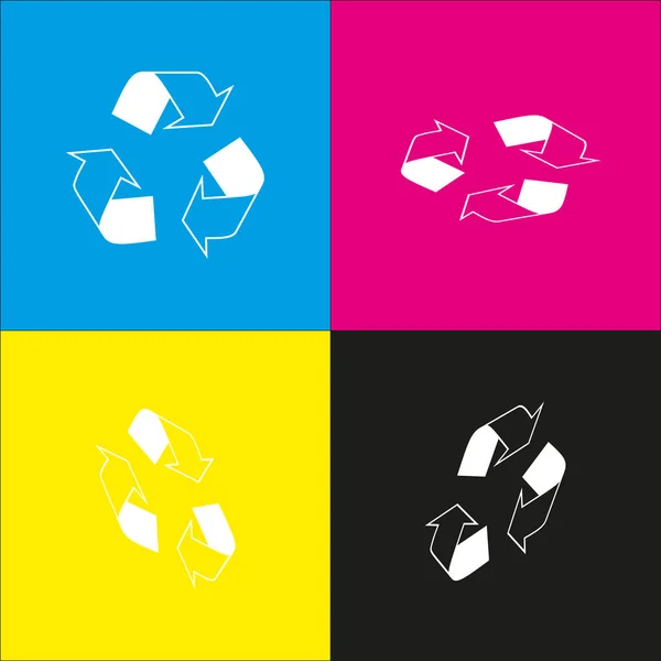 Концепція переробки логотипу. Вектор. Біла ікона з ізометричними проекціями на блакитному, пурпуровому, жовтому і чорному тлі . — стоковий вектор