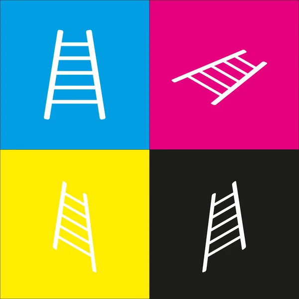 Merdiven işareti illüstrasyon. Vektör. İzometrik projeksiyonlar siyan, macenta, sarı ve siyah arka plan üzerinde beyaz simgesi. — Stok Vektör