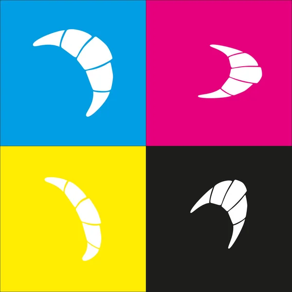 Croissant jednoduché znamení. Vektor. Bílá ikona s izometrické projekce na pozadí azurová, purpurová, žlutá a černá. — Stockový vektor