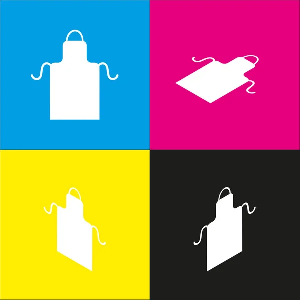 Apron simple sign. Vector. White icon with isometric projections on cyan, magenta, yellow and black backgrounds. — Stock Vector