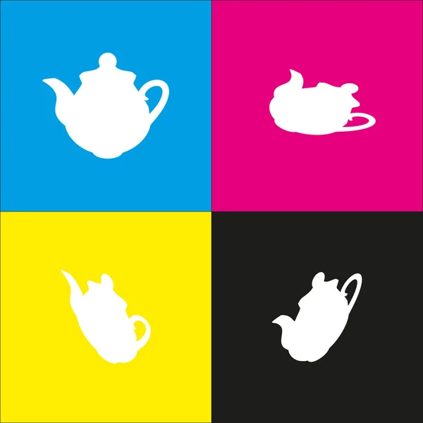 Tea maker Kitchen sign. Vector. White icon with isometric projections on cyan, magenta, yellow and black backgrounds. — Stock Vector