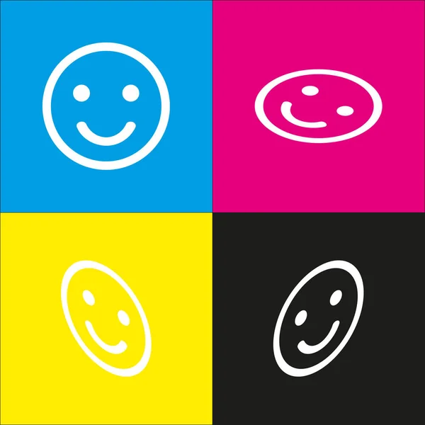 Smile icon. Vector. White icon with isometric projections on cyan, magenta, yellow and black backgrounds. — Stock Vector