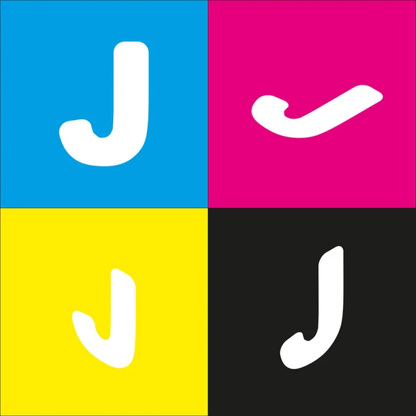 Lettera J segno elemento modello di design. Vettore. Icona bianca con proiezioni isometriche su sfondo ciano, magenta, giallo e nero . — Vettoriale Stock