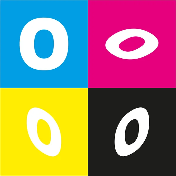 Letter O sign design template element. Vector. White icon with isometric projections on cyan, magenta, yellow and black backgrounds. — Stock Vector