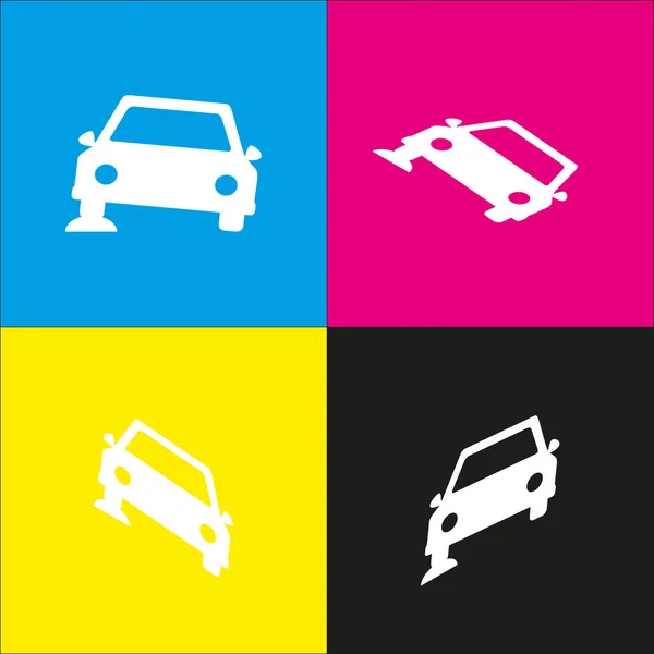 Car parking sign. Vector. White icon with isometric projections on cyan, magenta, yellow and black backgrounds. — Stock Vector