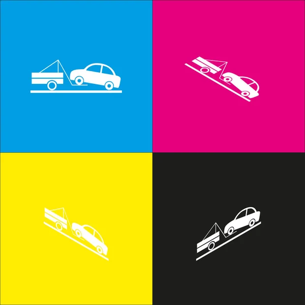 牽引トラック標識です。ベクトル。シアン、マゼンタ、黄色、および黒の背景で等尺性突起のついた白いアイコン. — ストックベクタ